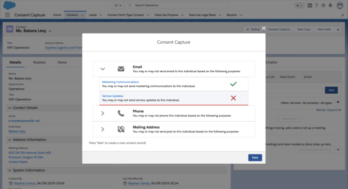 options de recueil du consentement dans le flow salesforce