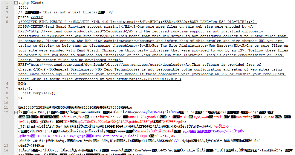 code PHP obfusqué par Zend Guard