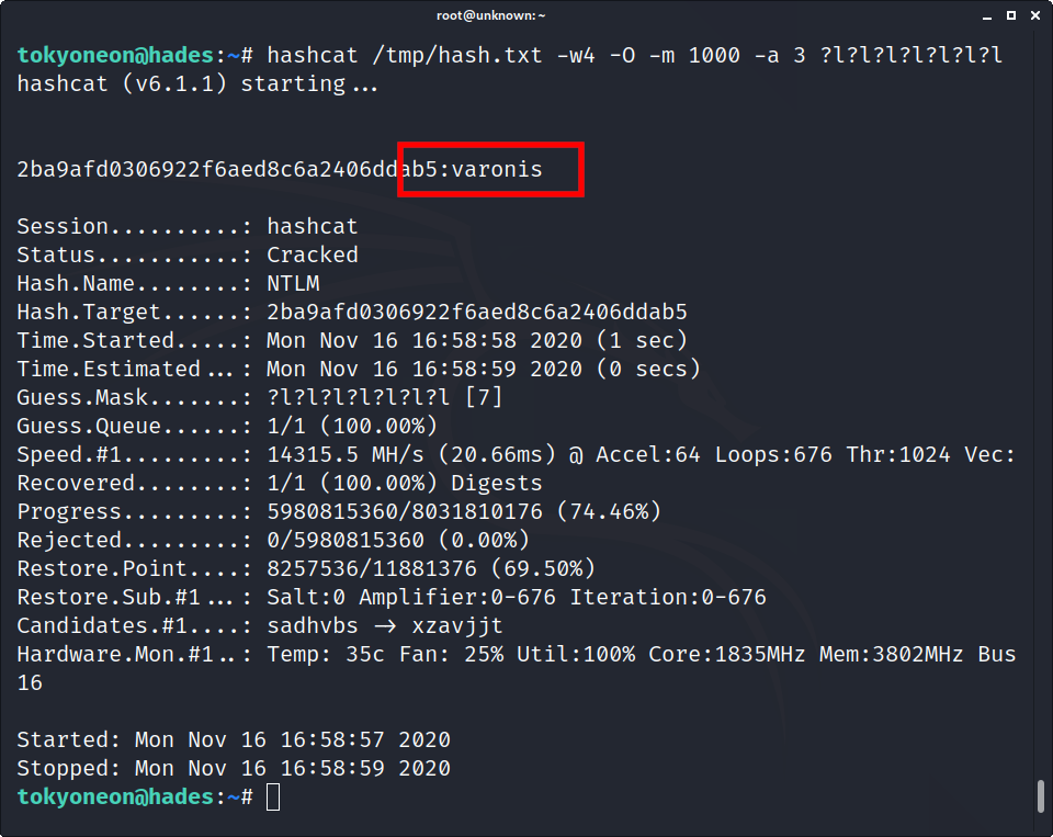 Screenshot von Hashcat in Aktion