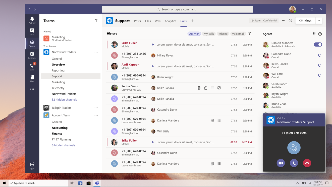appel dans un canal collaboratif
