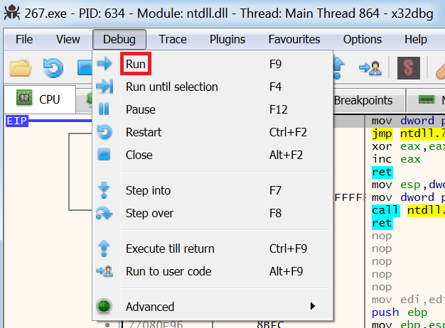 debug run