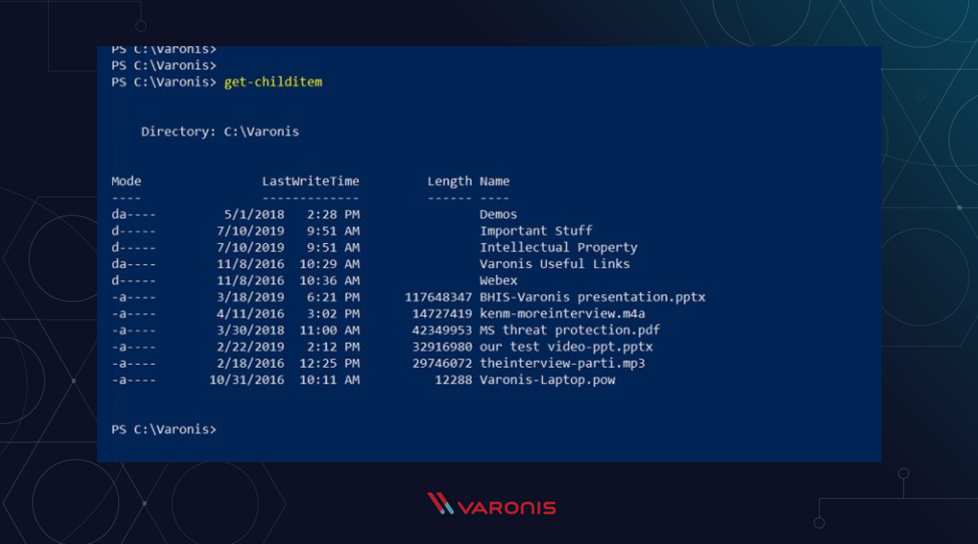 PowerShell coding screenshot of get childitem