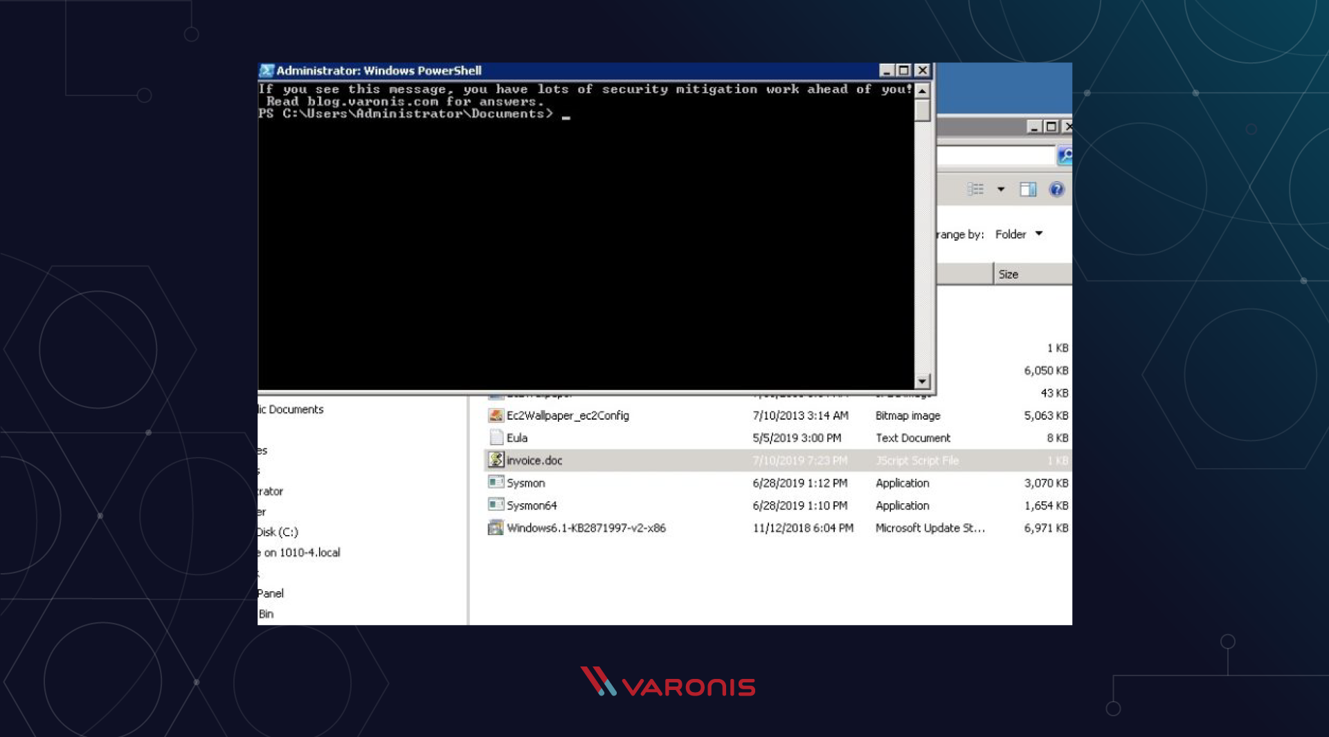 PowerShell coding screenshot it shows a message saying, "you have a lot of security mitigation work ahead of you