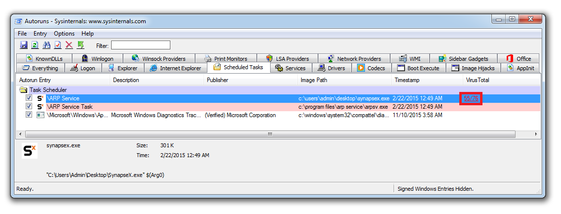 scheduled tasks überprüfung virus total