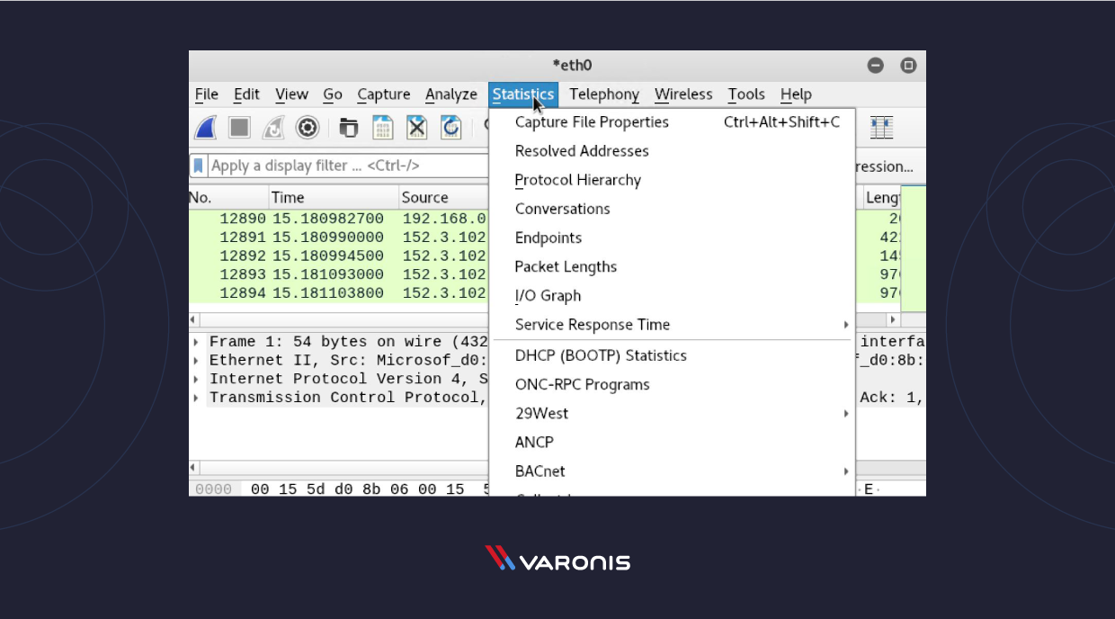 Screenshot der Wireshark-Statistiken