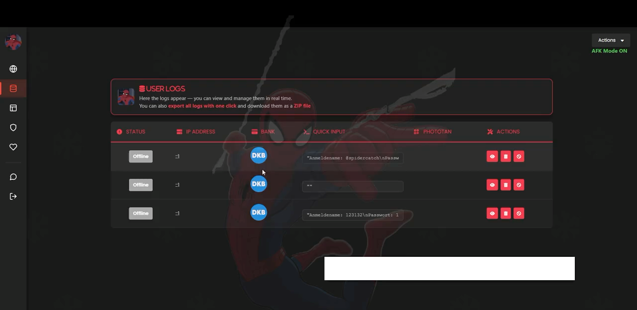 Spiderman Phishing Kit control panel