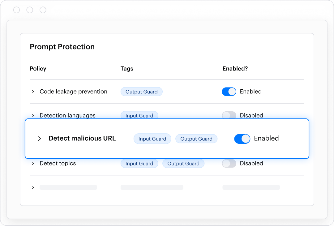 AI runtime protection and guardrails
