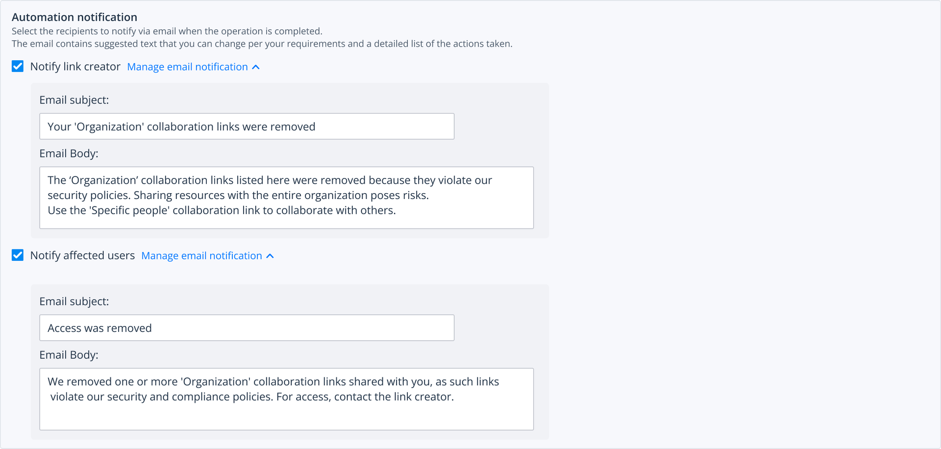 Automation notifications