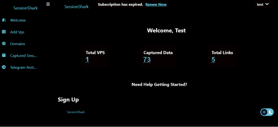 The primary interface for SessionShark