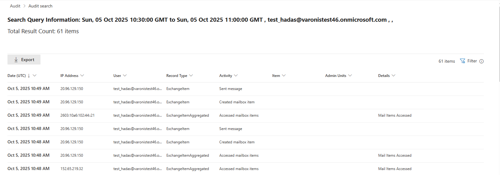 Unified Audit Log after add-in execution.