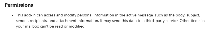 Figure 2: Outlook Add-in Permissions Notice Displayed During Installation