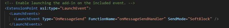 Figure 4: Manifest configuration for triggering the add-in on email send.
