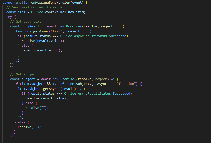 Figure 5: Extracting the content and subject of an email.
