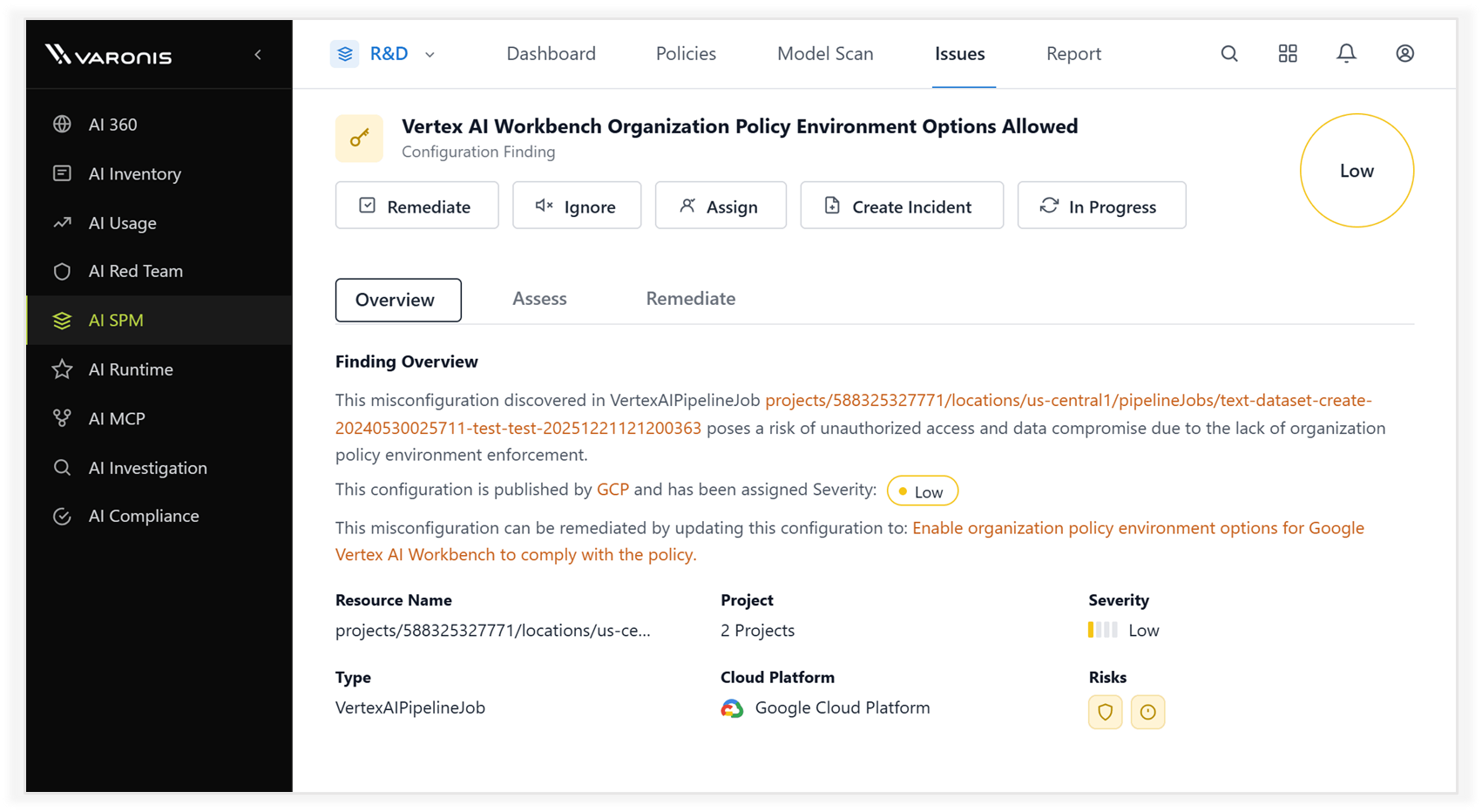 Varonis Atlas AI-SPM Finding for Google Enterprise Agent Platform (Vertex AI)