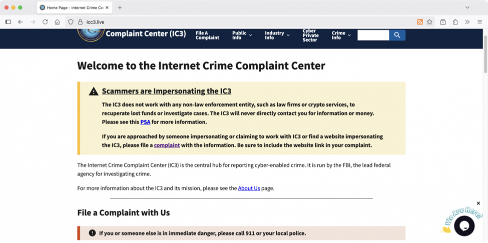FBI IC3 Spoofed Site